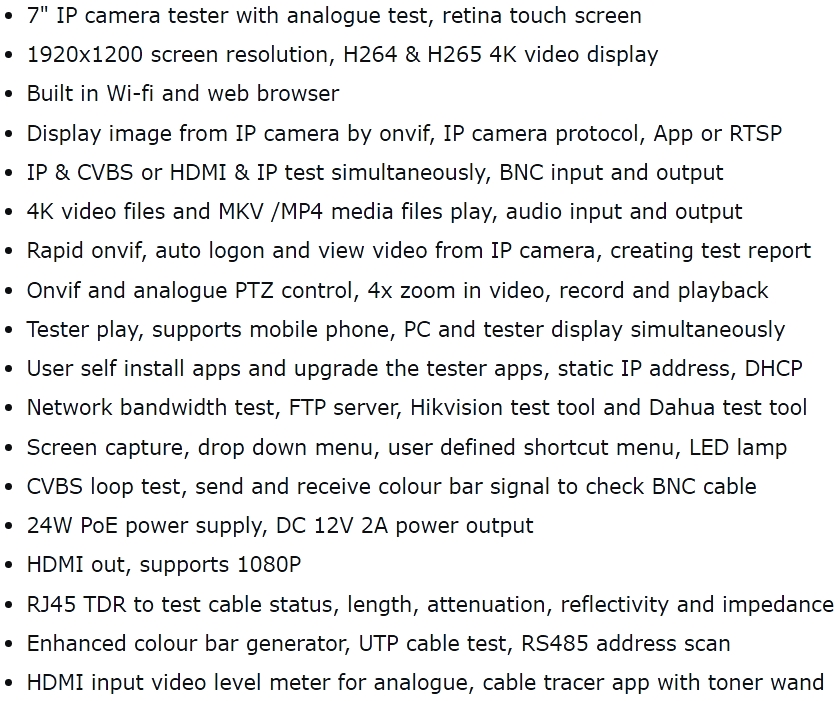 מכשיר בדיקה למצלמות IP CCTV TENMA 72-13160 TEXT